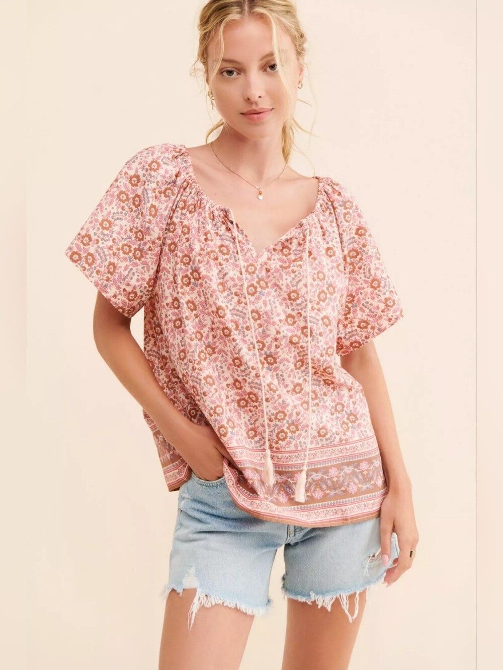 Anthropologie Faherty Florence Floral Peasant Top